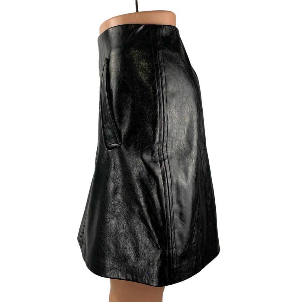 DKNY Women's Black Faux Vegan Leather High Rise Mini Flare A-Line Skirt Size 12 - Picture 3 of 6